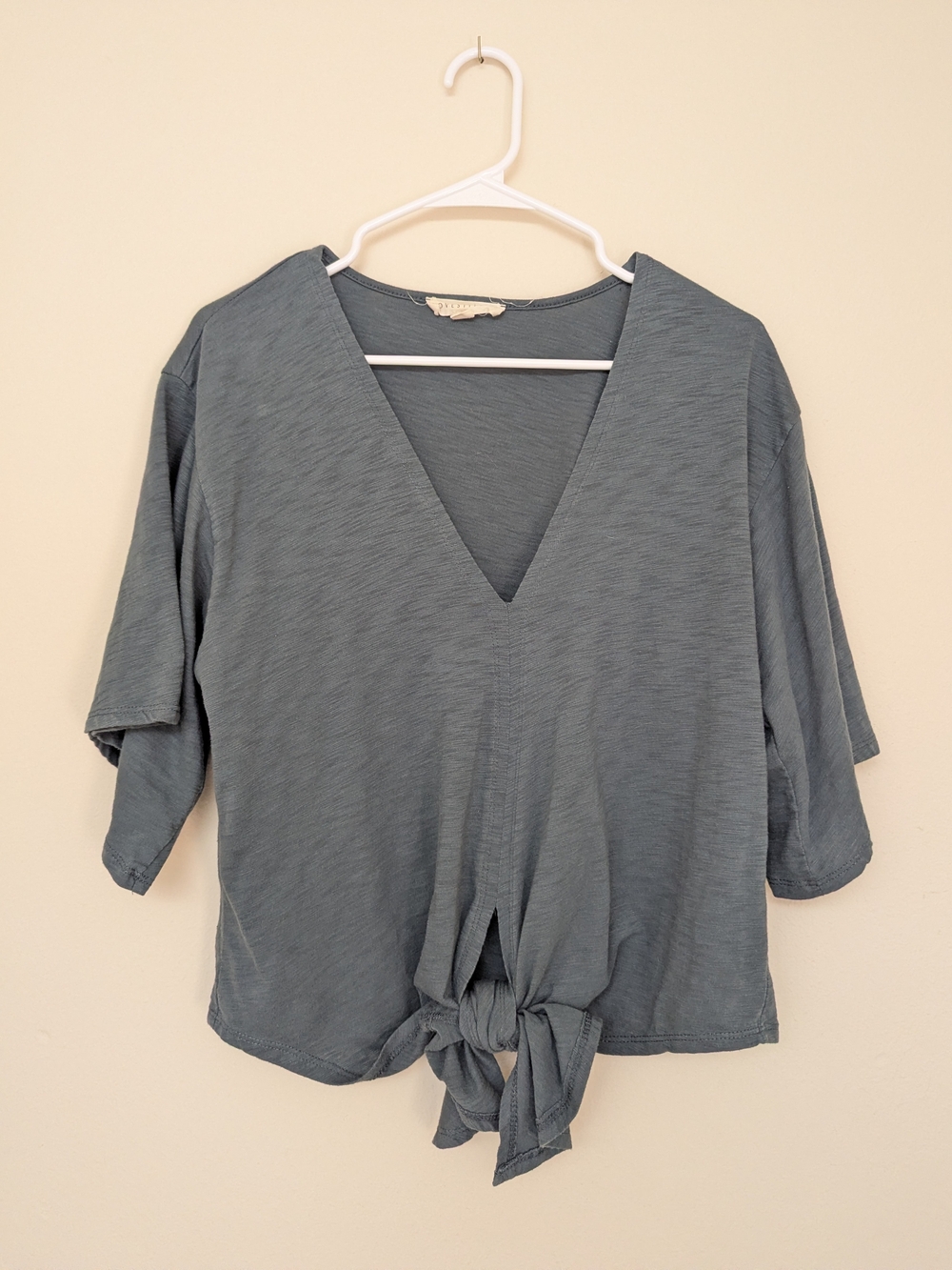 lovestitch Slate Blue V-Neck Tie-Front Crop Top